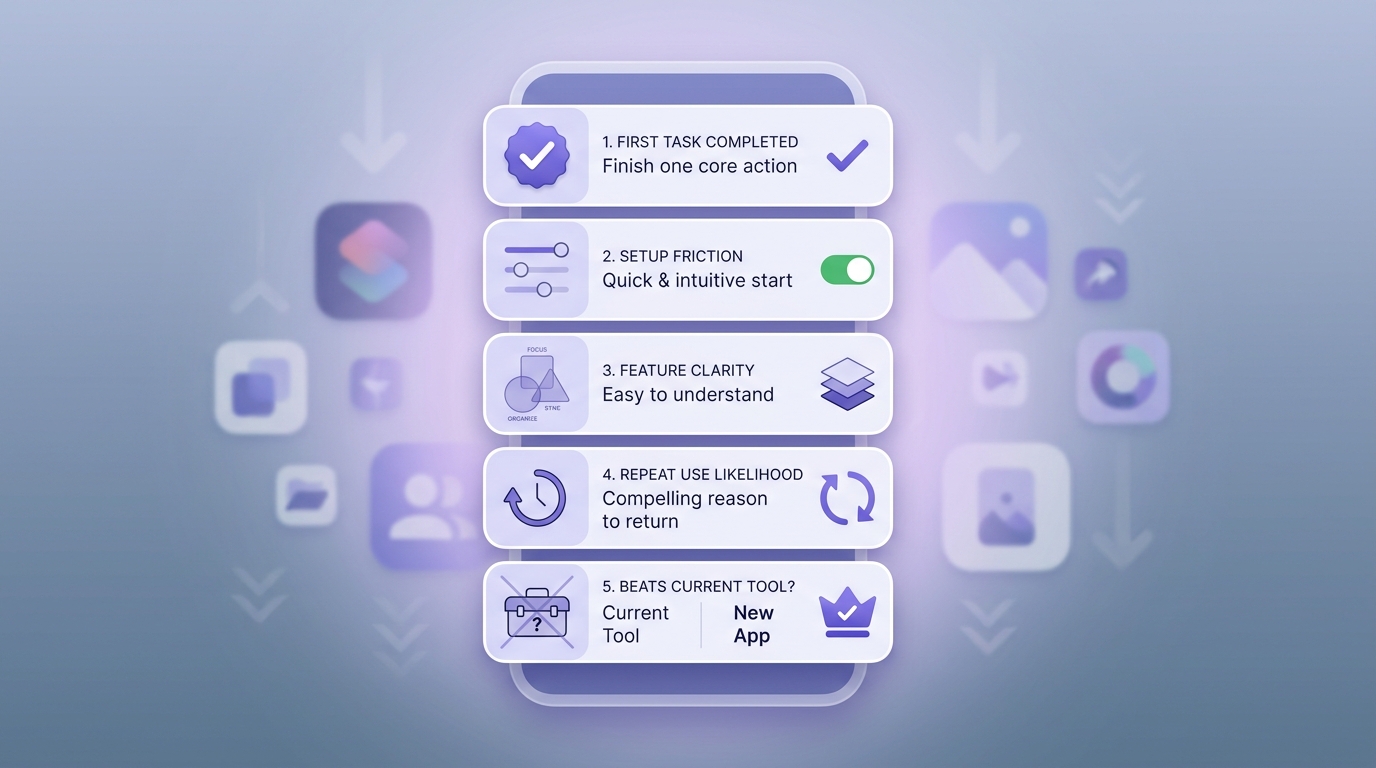 Checklist for deciding whether a newly launched App Store productivity app should stay installed after the first test
