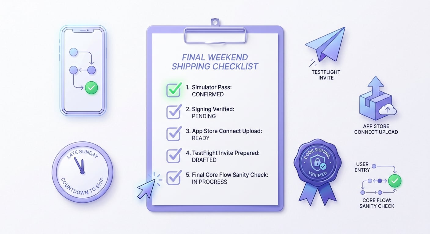 Checklist for preparing a weekend-built iOS app for TestFlight.