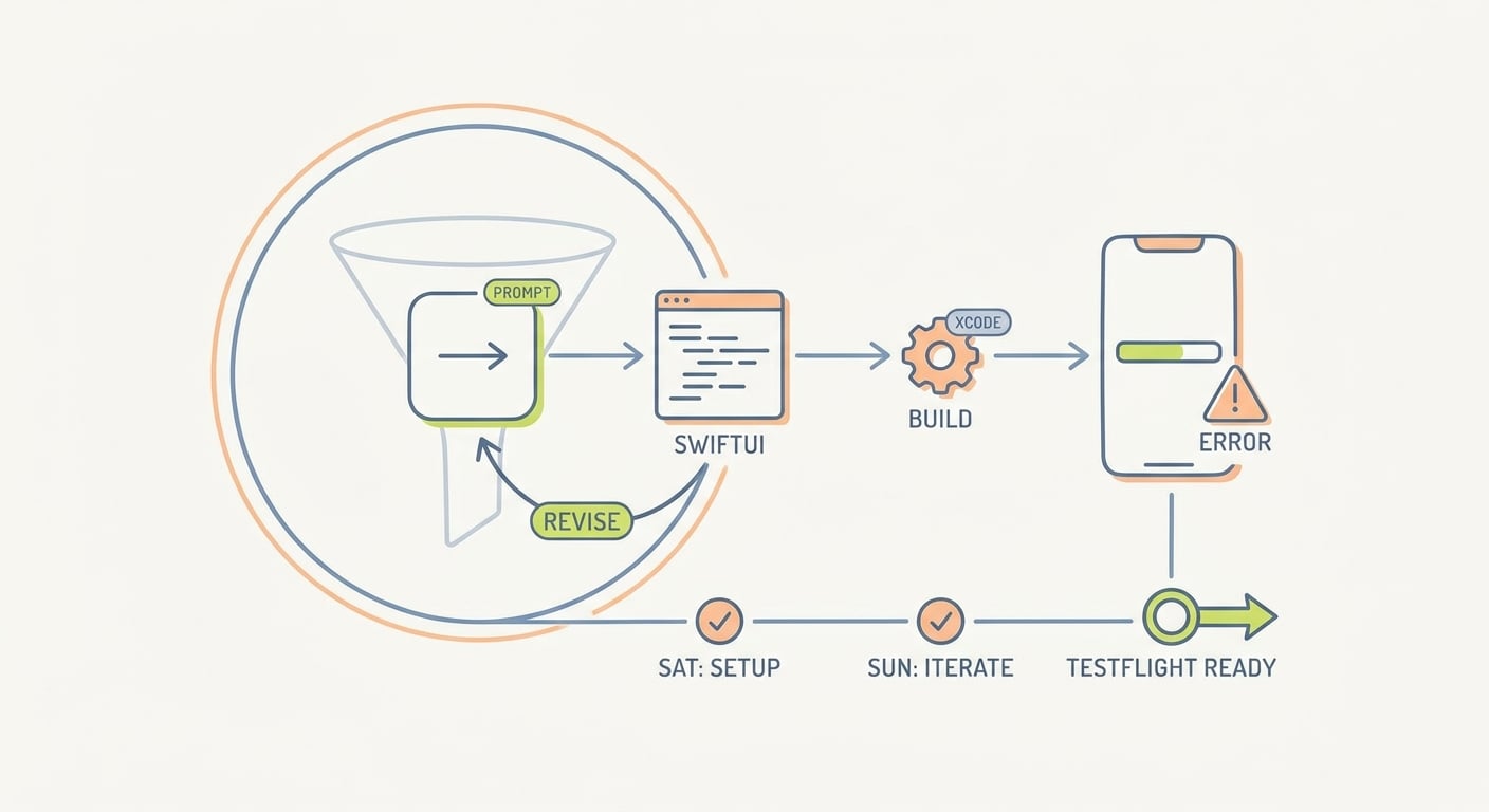 Process diagram showing how Cursor AI and Xcode work together during an iOS app build.