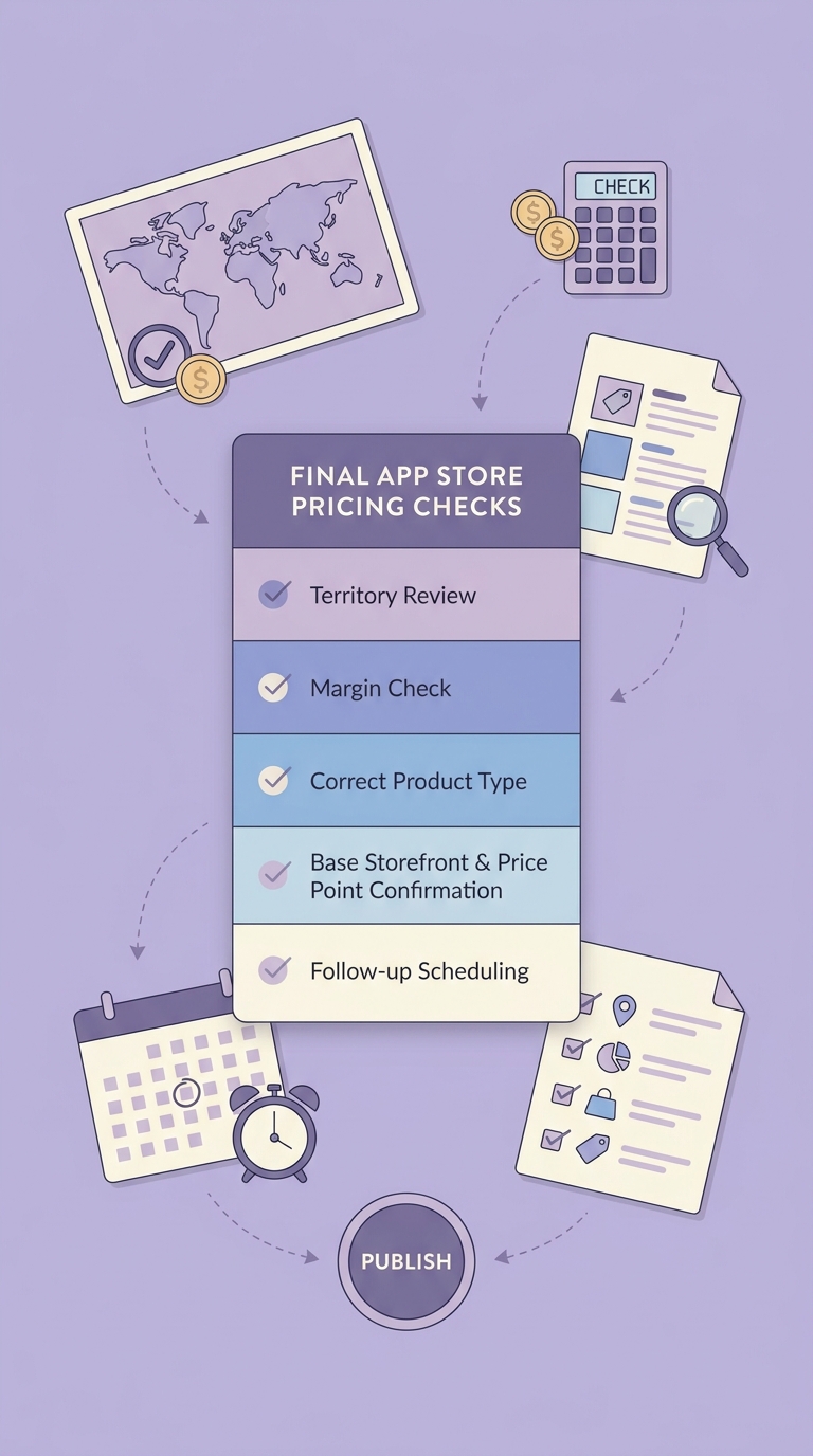 Checklist for verifying App Store pricing in different currencies before publishing. Checklist for verifying App Store pricing in different currencies before publishing.