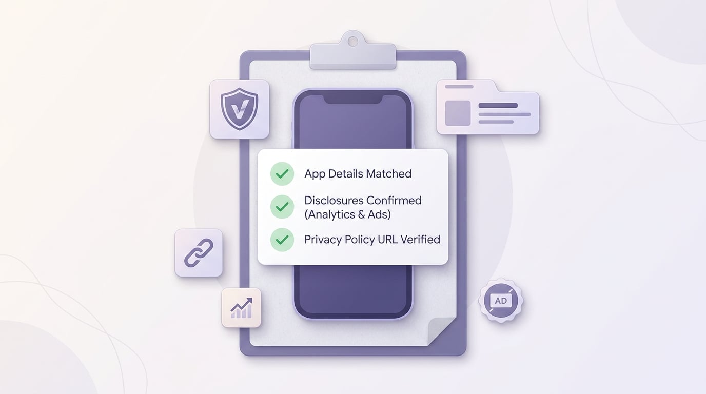 Checklist for preparing a mobile app privacy policy before App Store and Google Play submission.