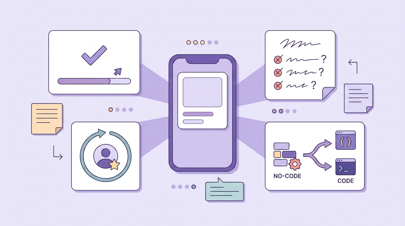 Checklist for deciding what to do after a beginner's first mobile app launch: measure task completion, return visits, and feedback. Checklist for deciding what to do after a beginner's first mobile app launch: measure task completion, return visits, and feedback.