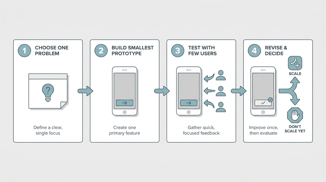 Process diagram for a 14-day mobile app sprint for beginners starting from zero experience. Process diagram for a 14-day mobile app sprint for beginners starting from zero experience.