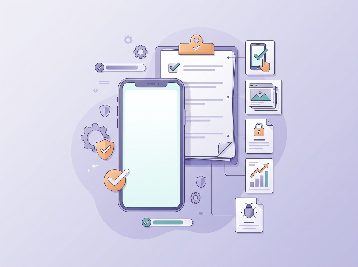 Checklist of pre-launch tasks for a first app before App Store or Google Play submission.