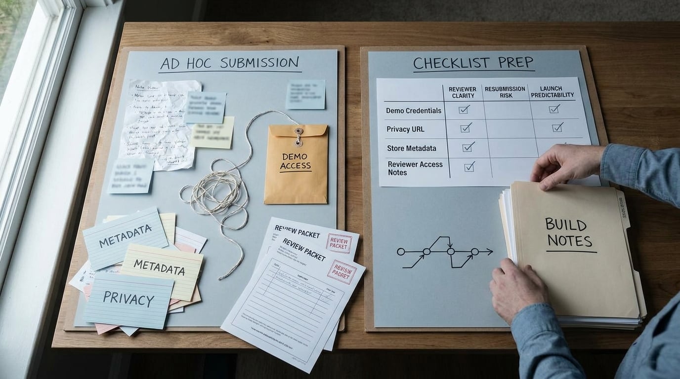 Comparison table showing checklist-driven Dreamflow submission has clearer reviewer handoff and lower resubmission risk than an ad hoc upload. Comparison table showing checklist-driven Dreamflow submission has clearer reviewer handoff and lower resubmission risk than an ad hoc upload.