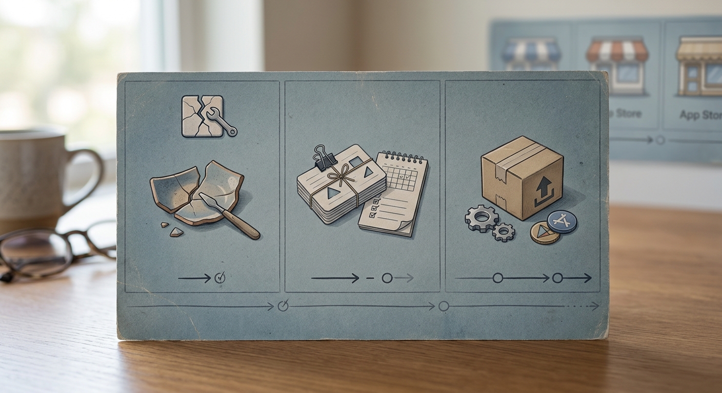 Comparison card showing three app update types: hotfixes, scheduled releases, and platform compatibility updates.