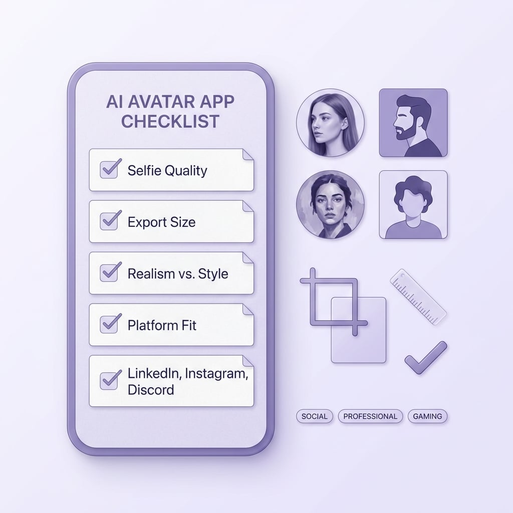 Checklist for choosing the right AI avatar and profile picture app based on platform, selfie inputs, and output style Checklist for choosing the right AI avatar and profile picture app based on platform, selfie inputs, and output style