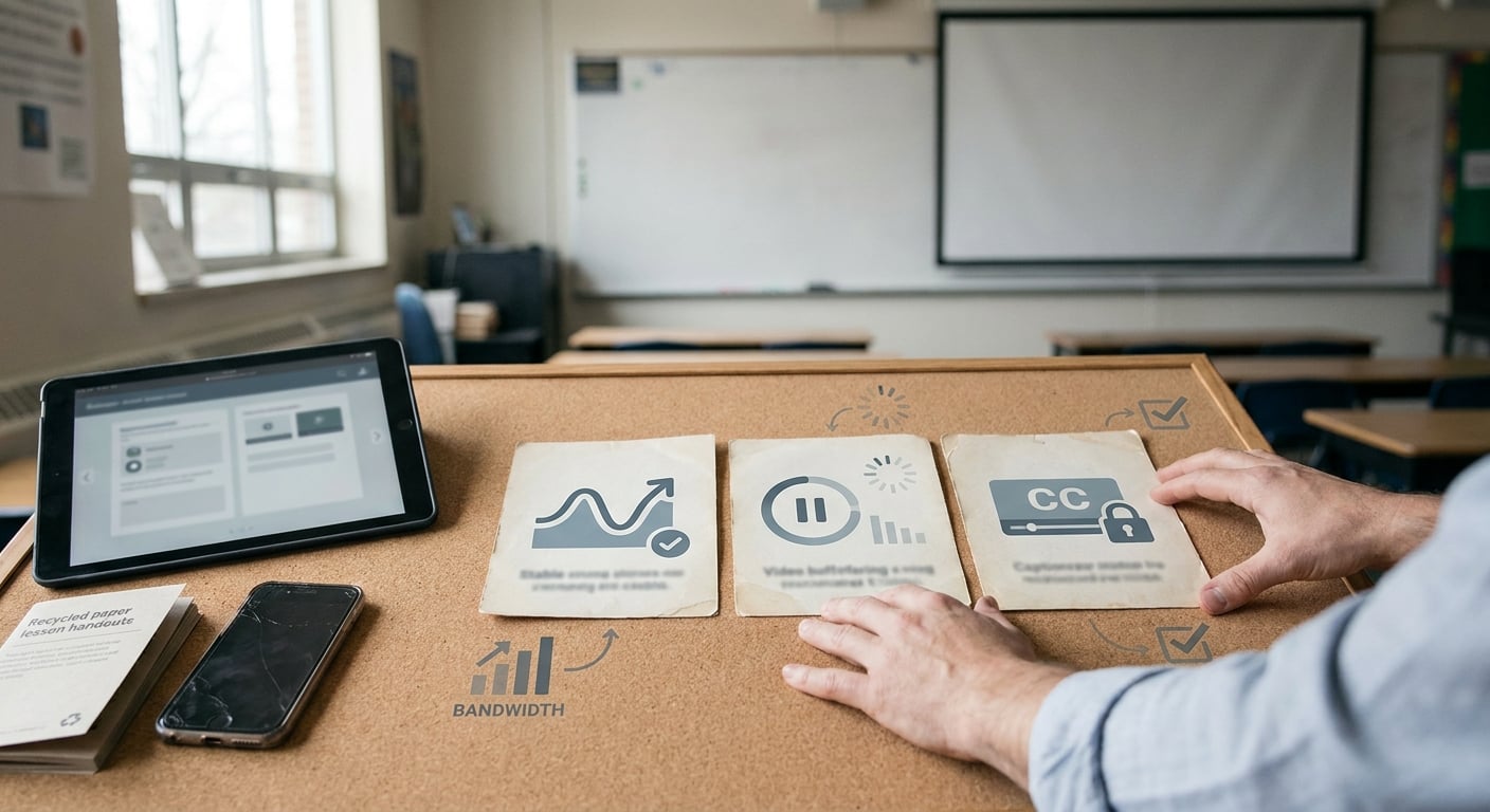 Callout highlighting EdTech video streaming priorities: reliability, mobile playback, and classroom controls.