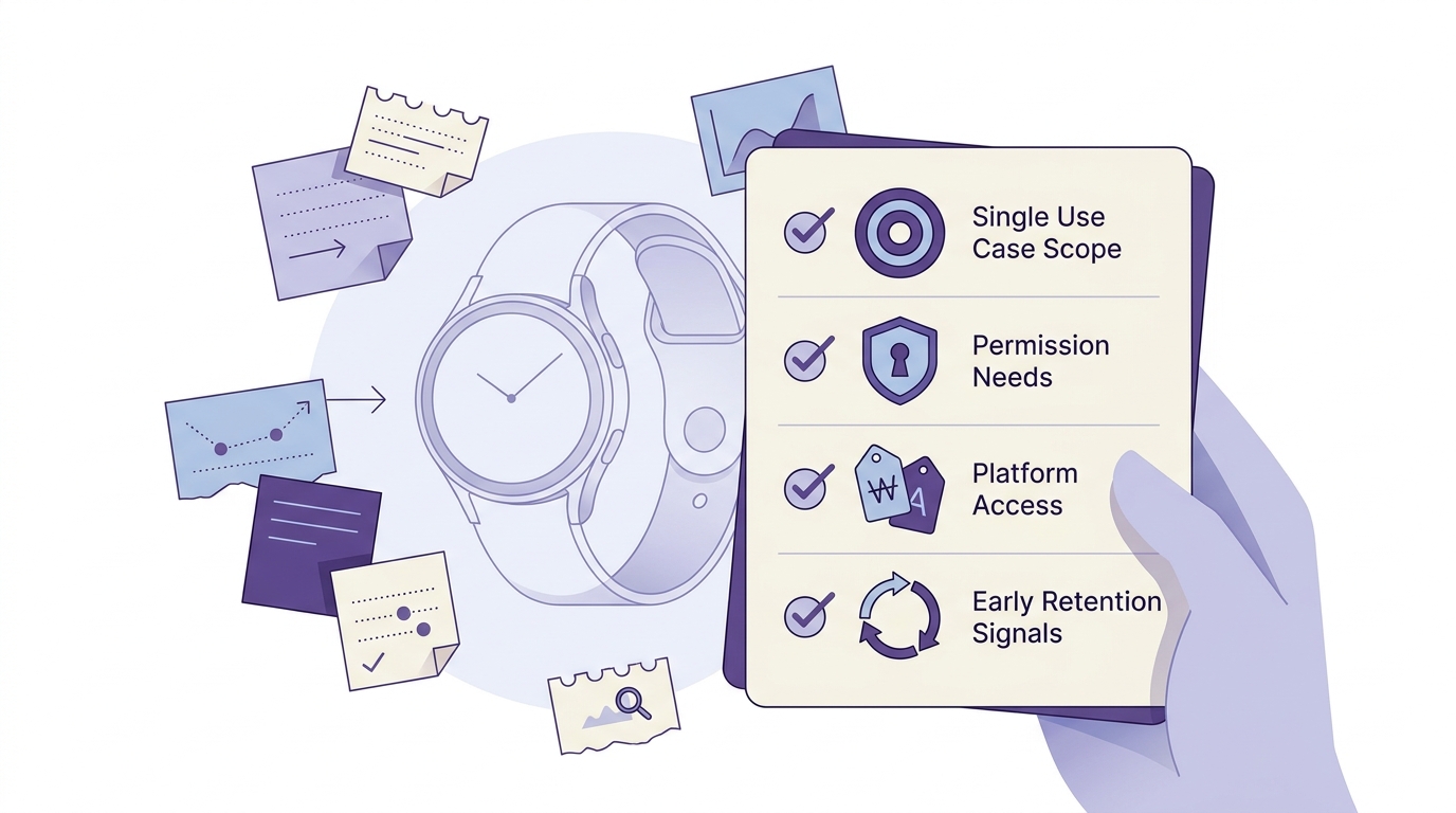 Checklist for deciding whether a wearable app idea has a small enough MVP scope to launch.