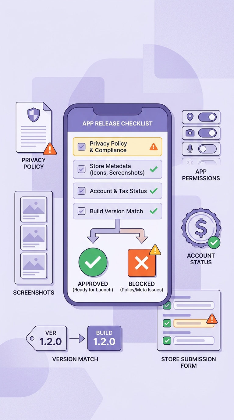 Checklist of items to verify before submitting an app for App Store or Google Play publication.