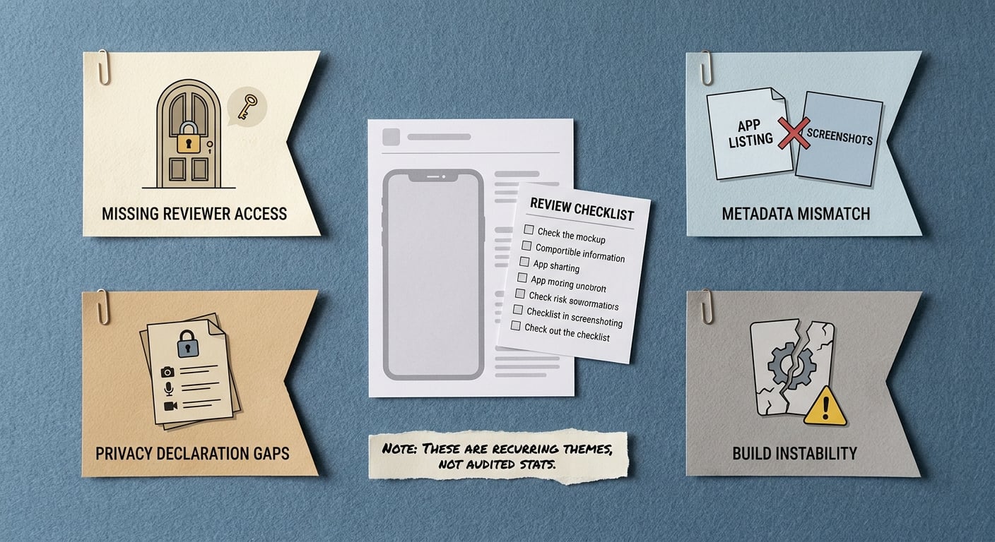 Callout summarizing the most common Apple review blockers before submission.