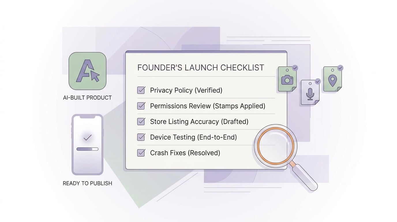 Launch checklist for an AI-built app before Google Play submission.