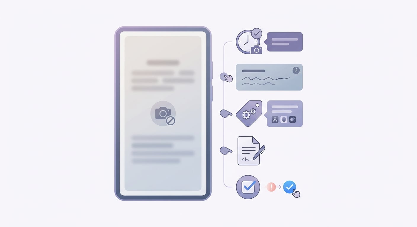 Checklist for preventing camera permission rejection across App Store and Google Play before resubmission.