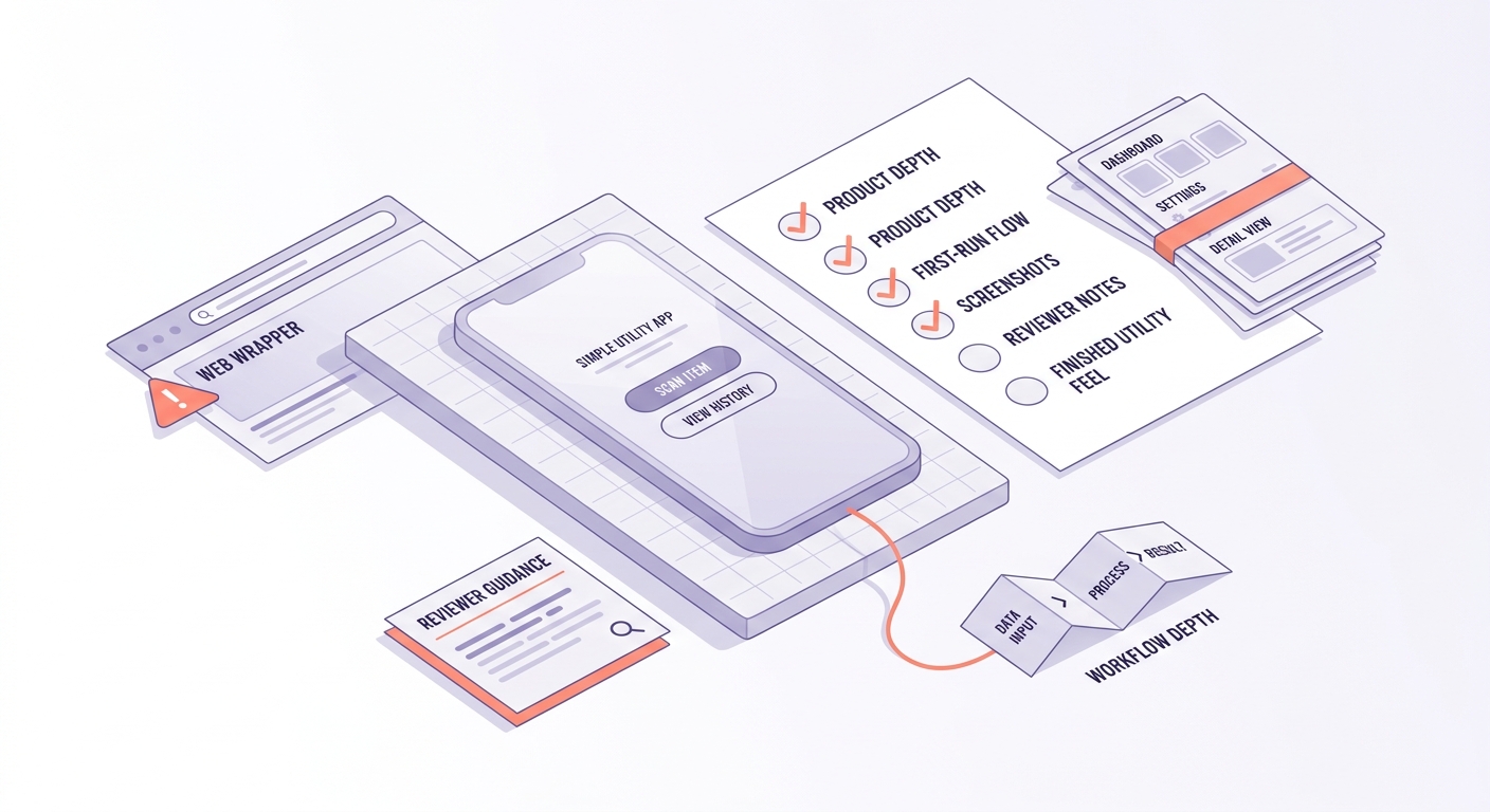 Submission checklist for avoiding minimum functionality rejection before app store review.