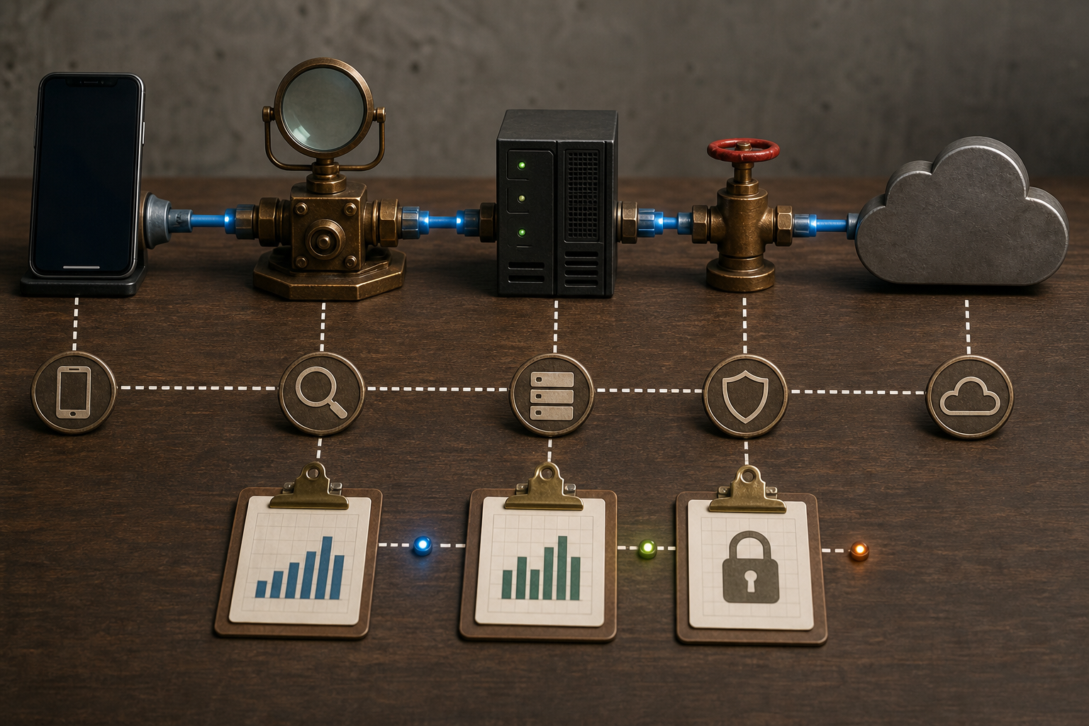 Diagram of measurement pipeline from device through proxy to OpenAI with capture points labeled for bytes and telemetry. Diagram of measurement pipeline from device through proxy to OpenAI with capture points labeled for bytes and telemetry.