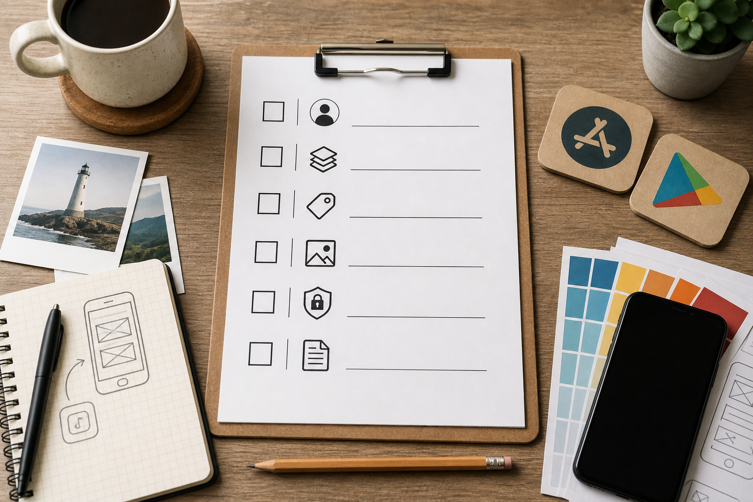 Checklist of preflight tasks for publishing a Thunkable app: accounts, bundle id, screenshots, privacy policy, and permission declarations.
