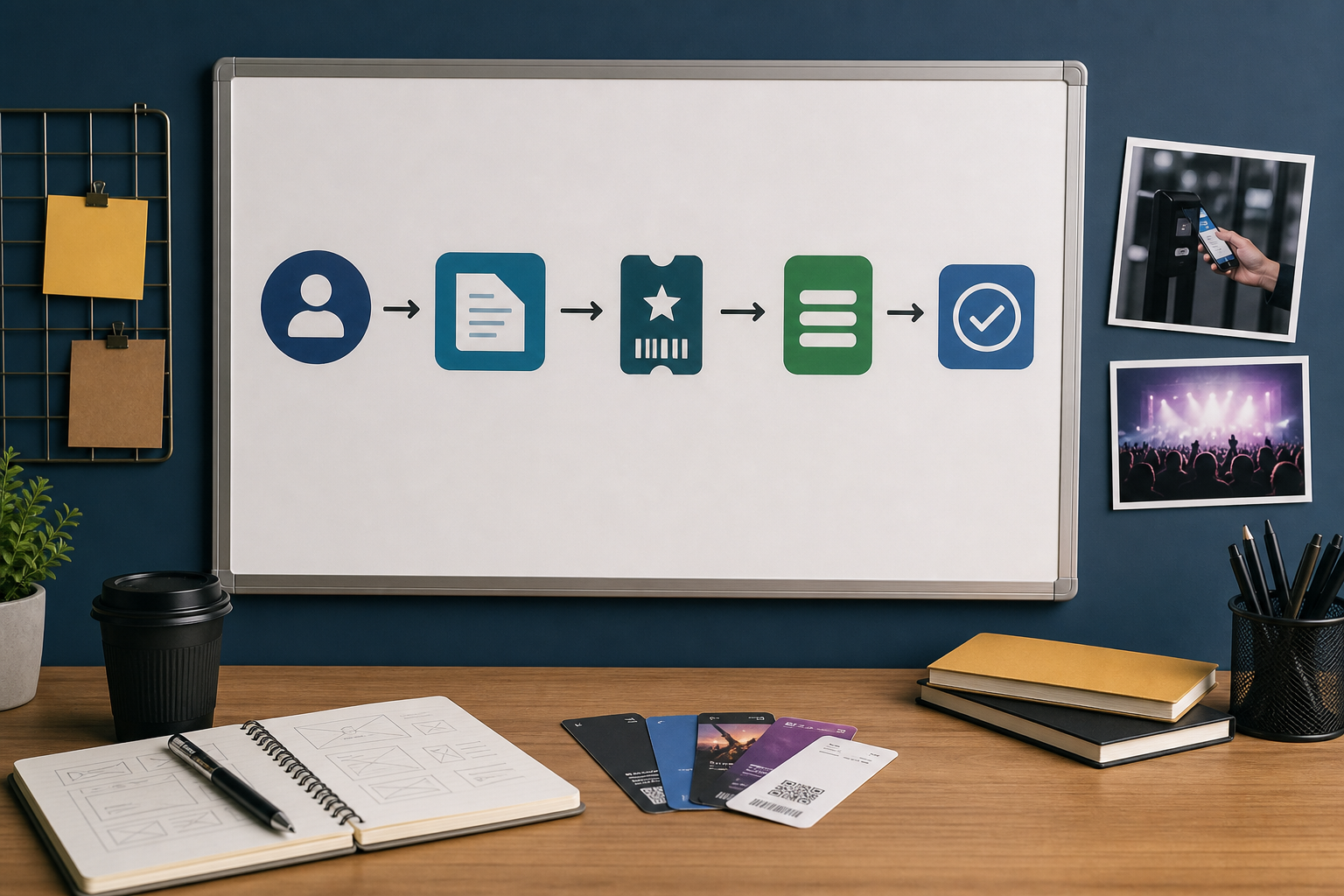 Flow diagram showing App Store Connect setup, PassKit sample creation, review notes, and release steps for a ticketing app. Flow diagram showing App Store Connect setup, PassKit sample creation, review notes, and release steps for a ticketing app.