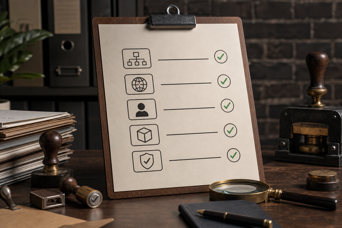 Checklist of policy eligibility items for Apple Developer enrollment such as program type, D-U-N-S, company name match, and distribution intent. Checklist of policy eligibility items for Apple Developer enrollment such as program type, D-U-N-S, company name match, and distribution intent.