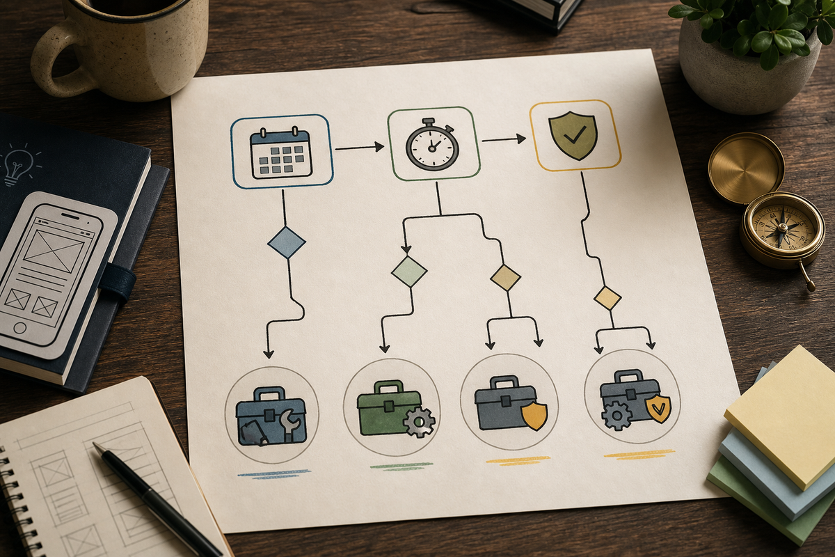 Flowchart that recommends Froxi, Fastlane/Codemagic, or native consoles based on cadence, engineering capacity, and compliance needs. Flowchart that recommends Froxi, Fastlane/Codemagic, or native consoles based on cadence, engineering capacity, and compliance needs.