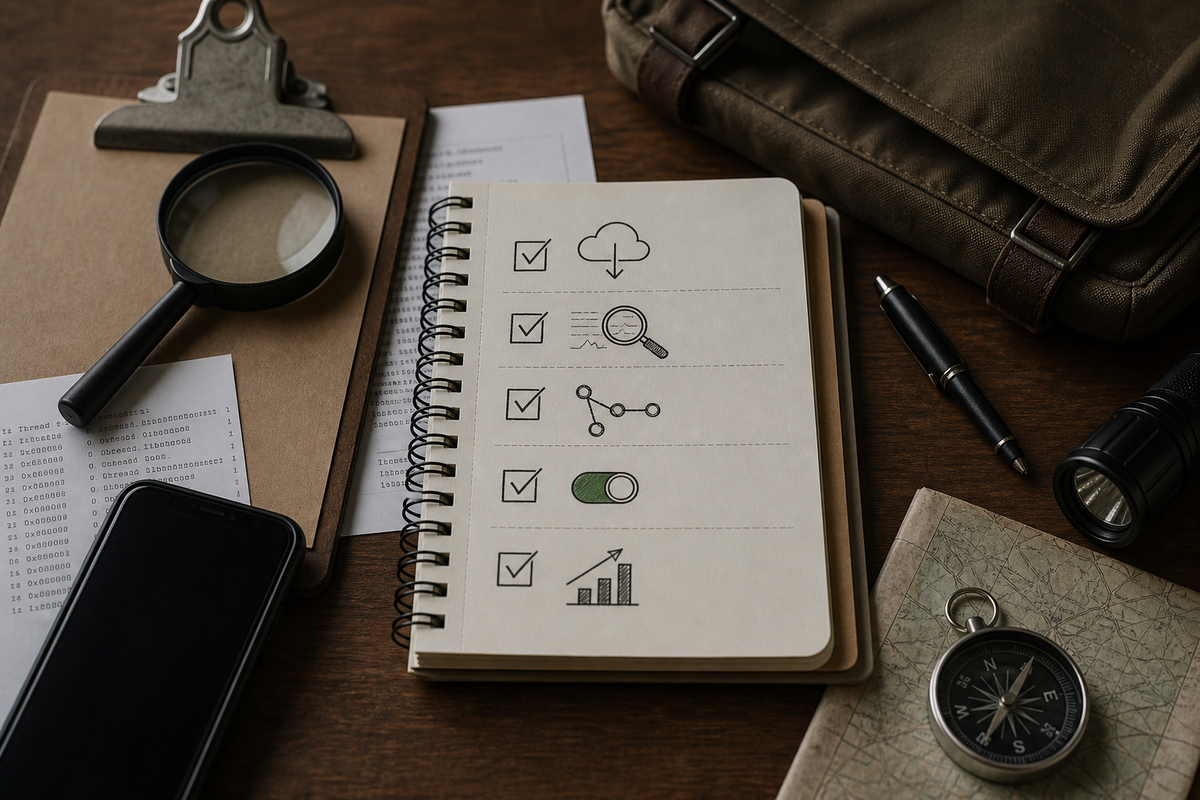 Checklist: export crash, upload dSYM, symbolicate, map to commit, apply mitigation, resubmit.