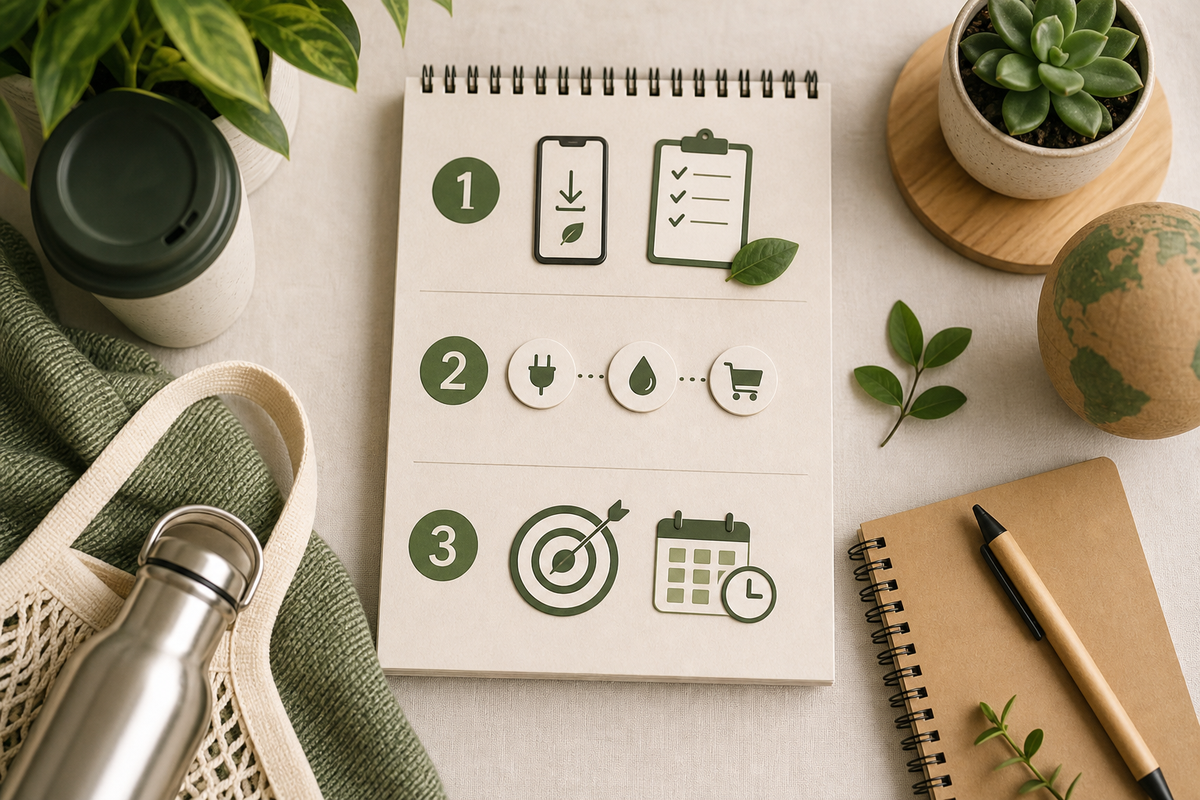 Three-step checklist: install and survey, connect accounts or devices, set a metric and weekly review reminder.