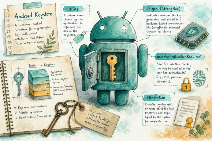 What fields makes the android keystore unique?  