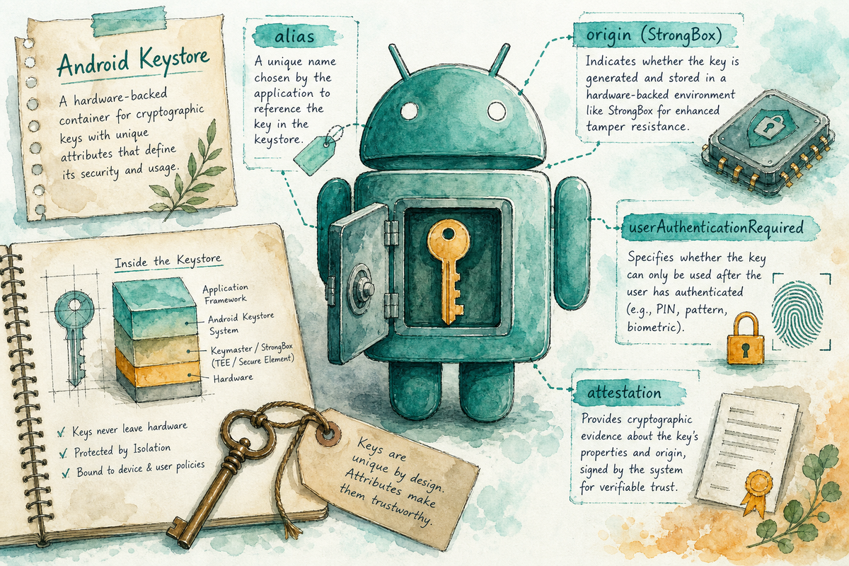 What fields makes the android keystore unique?
