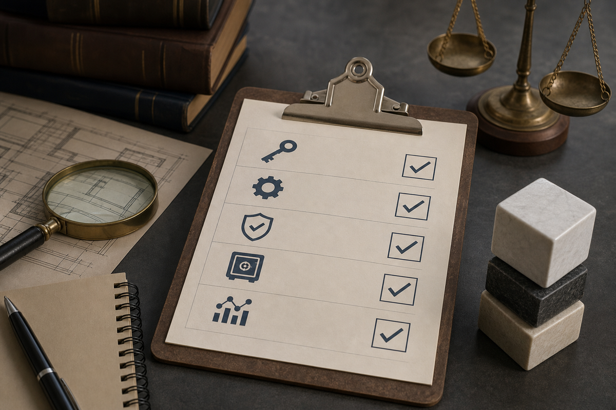 Checklist with items: enumerate aliases, validate KeyGenParameterSpec, server attestation, StrongBox fallback, monitoring.