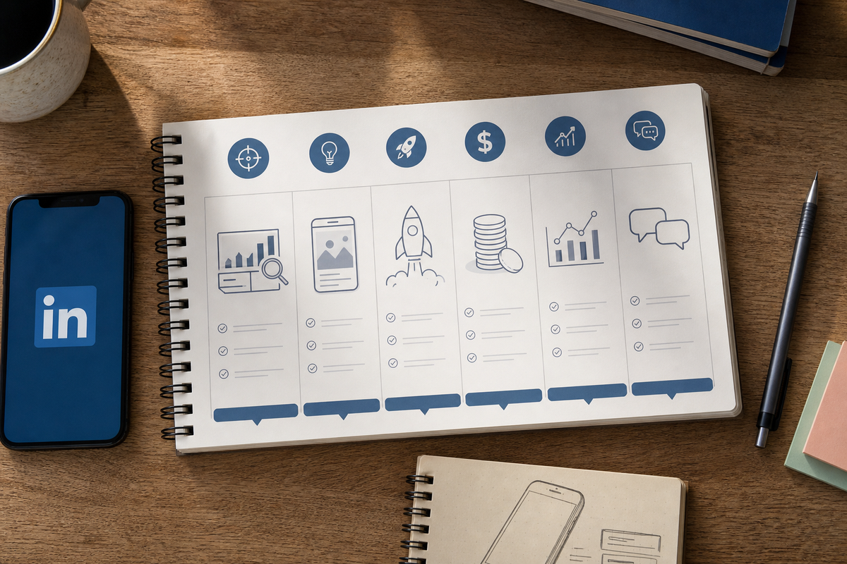 Checklist for a 6-week LinkedIn playbook listing tracking, creative, campaign launch, optimization cadence, and follow-up tasks for a founder. Checklist for a 6-week LinkedIn playbook listing tracking, creative, campaign launch, optimization cadence, and follow-up tasks for a founder.