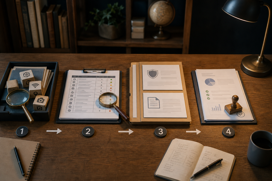 Diagram mapping SDK inventory to data types, Data safety answers, privacy policy updates, and correction log for resubmission.